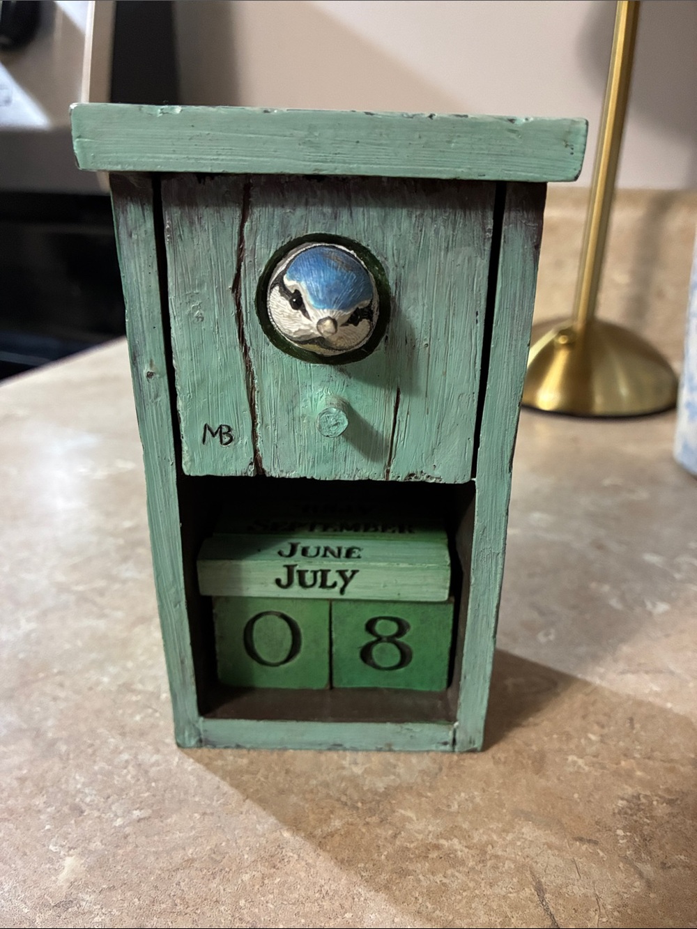 Hallmark Green Painted Wooden Perpetual Calendar with Bluebird Knob